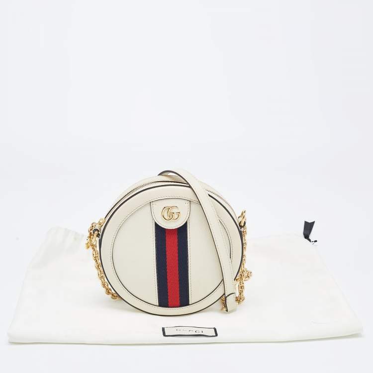 Pre Owned Gucci Off White Leather Mini Ophidia Round Shoulder Bag