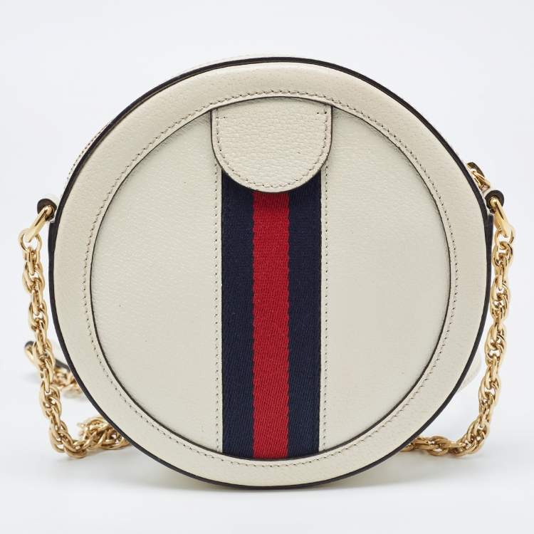 Pre Owned Gucci Off White Leather Mini Ophidia Round Shoulder Bag