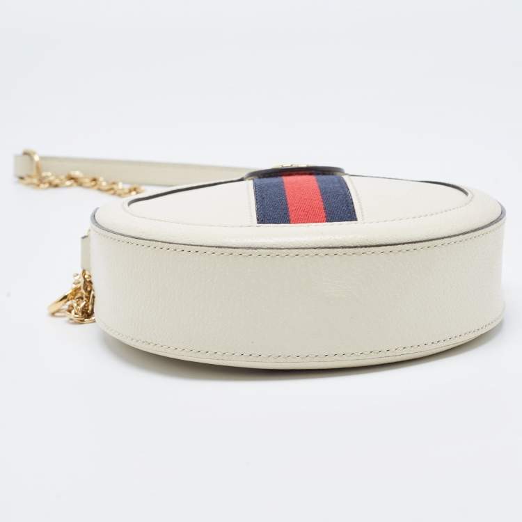 Pre Owned Gucci Off White Leather Mini Ophidia Round Shoulder Bag