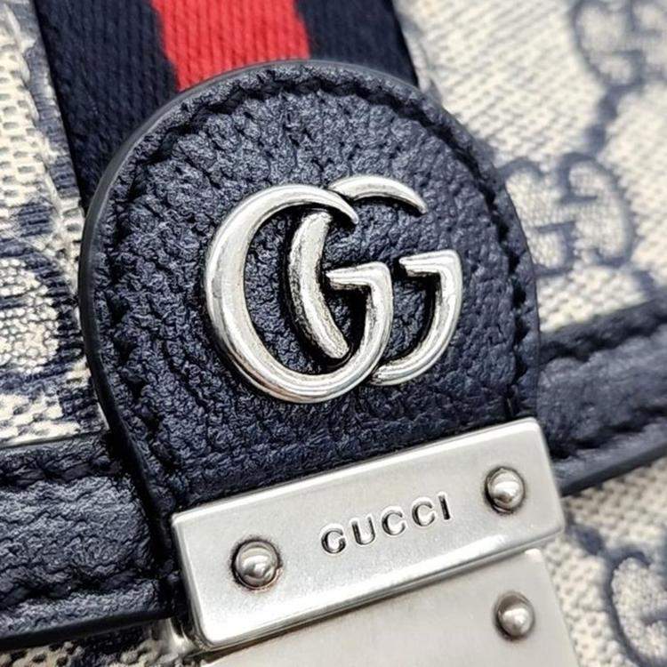 Pre Owned Gucci Ophidia PVC Navy Blue Top Handle Bag