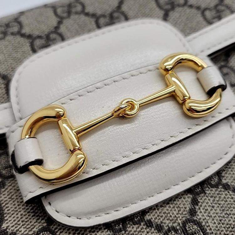 Pre Owned Gucci Beige/Ivory GG Canvas and Leather Horsebit 1955 Mini Bag