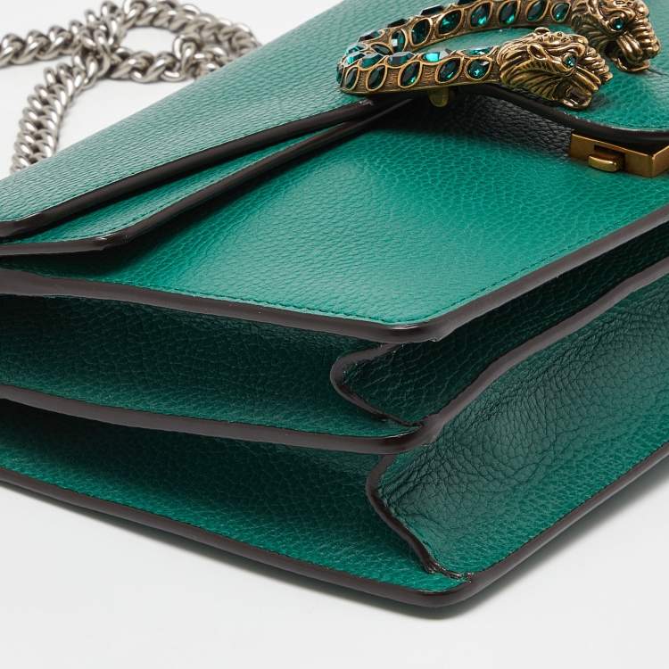 Pre Owned Gucci Green Leather Small Dionysus Crystals Shoulder Bag