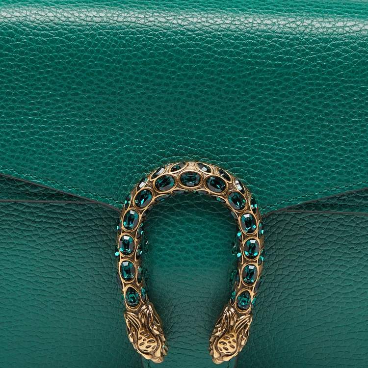 Pre Owned Gucci Green Leather Small Dionysus Crystals Shoulder Bag