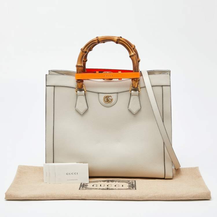 Pre Owned Gucci Off White Leather Medium Diana Tote