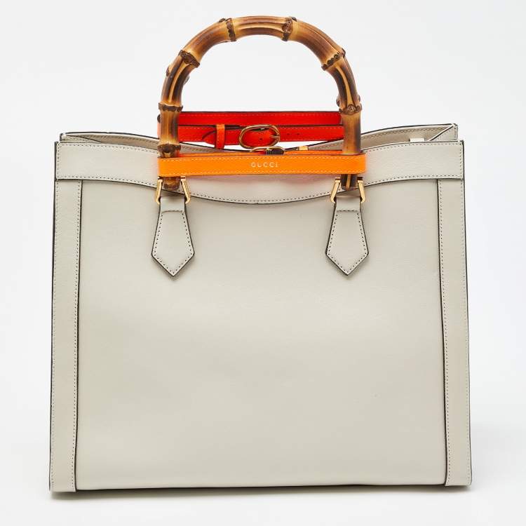 Pre Owned Gucci Off White Leather Medium Diana Tote