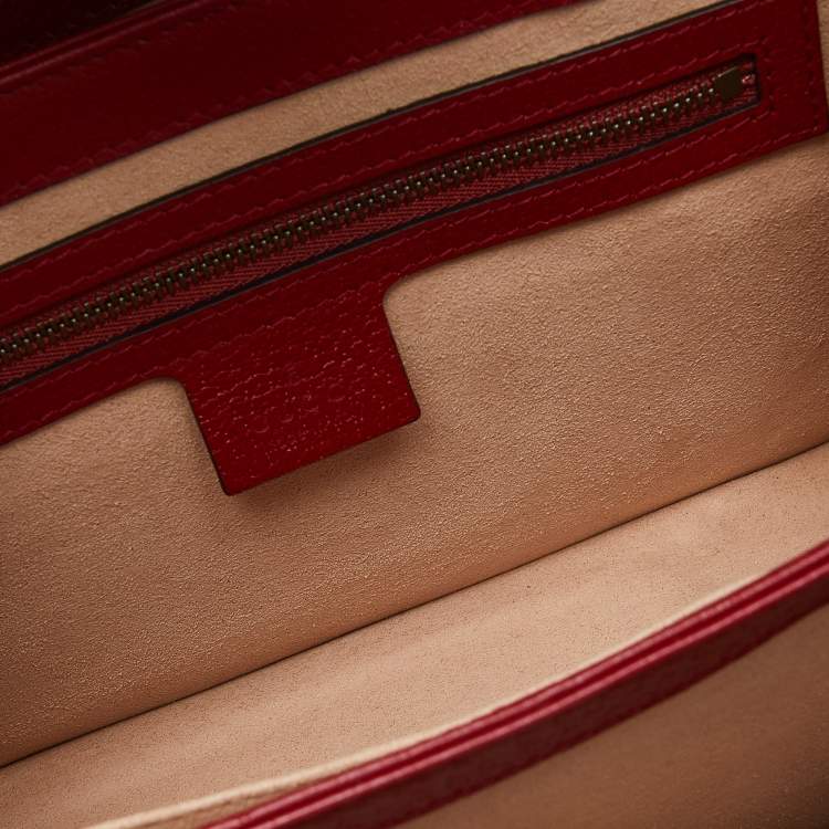 Pre Owned Gucci Beige/Red GG Supreme Canvas and Leather Small Queen Margaret Top Handle Bag