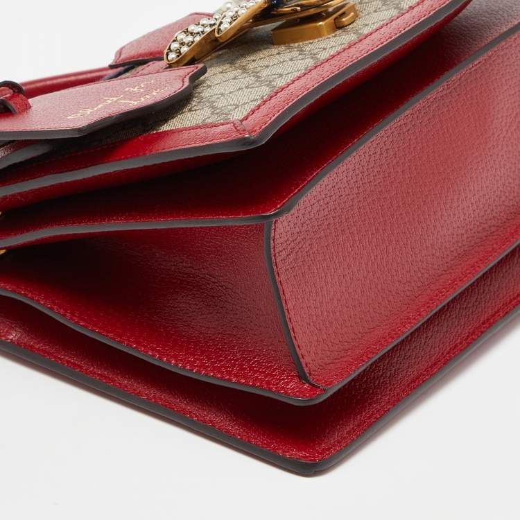 Pre Owned Gucci Beige/Red GG Supreme Canvas and Leather Small Queen Margaret Top Handle Bag