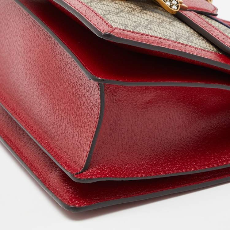 Pre Owned Gucci Beige/Red GG Supreme Canvas and Leather Small Queen Margaret Top Handle Bag