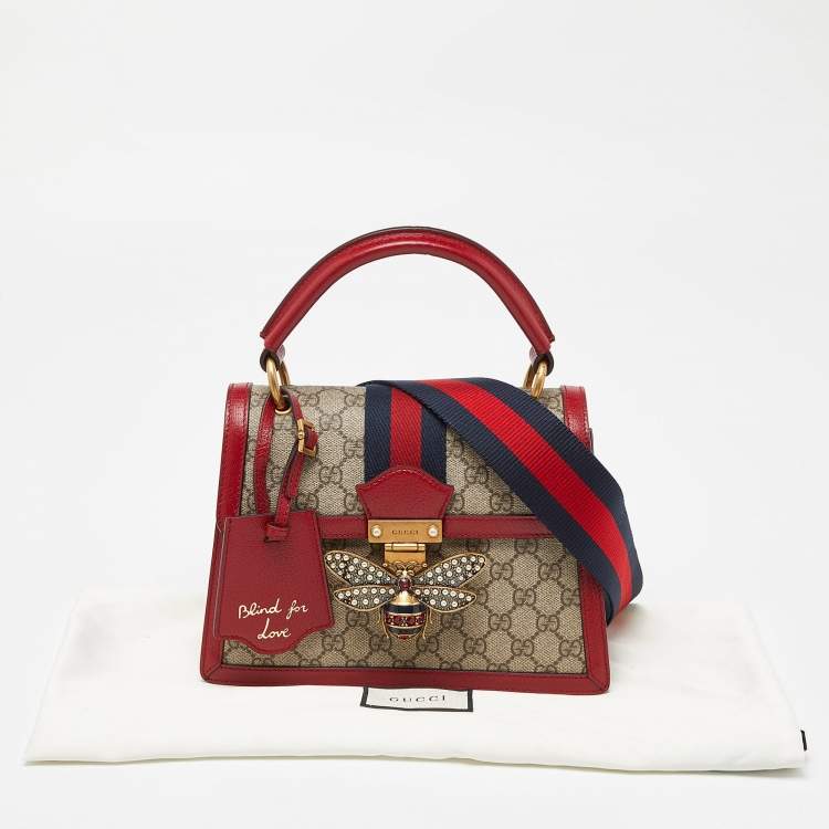 Pre Owned Gucci Beige/Red GG Supreme Canvas and Leather Small Queen Margaret Top Handle Bag