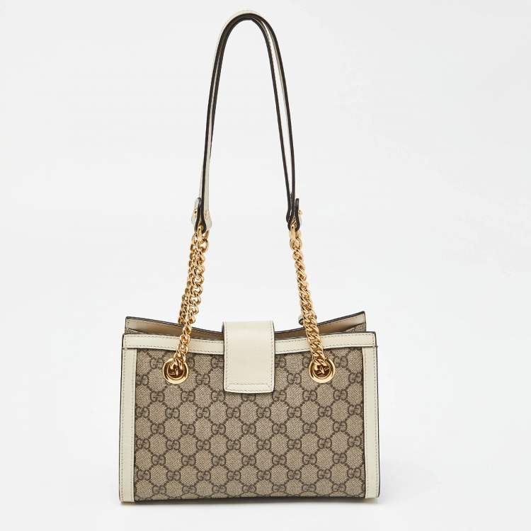 Pre Owned Gucci Beige/Off White GG Supreme Canvas and Leather Small Padlock Tote