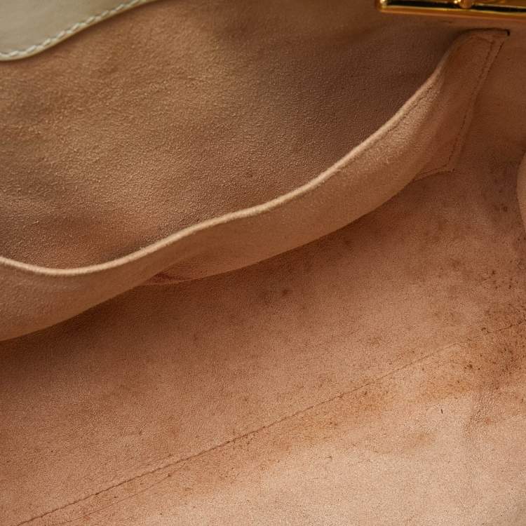Pre Owned Gucci Beige/Off White GG Supreme Canvas and Leather Small Padlock Tote