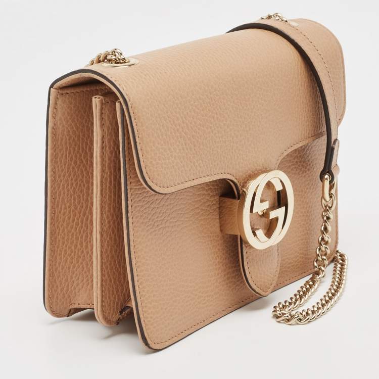 Pre Owned Gucci Beige Leather Small Dollar Interlocking G Crossbody Bag