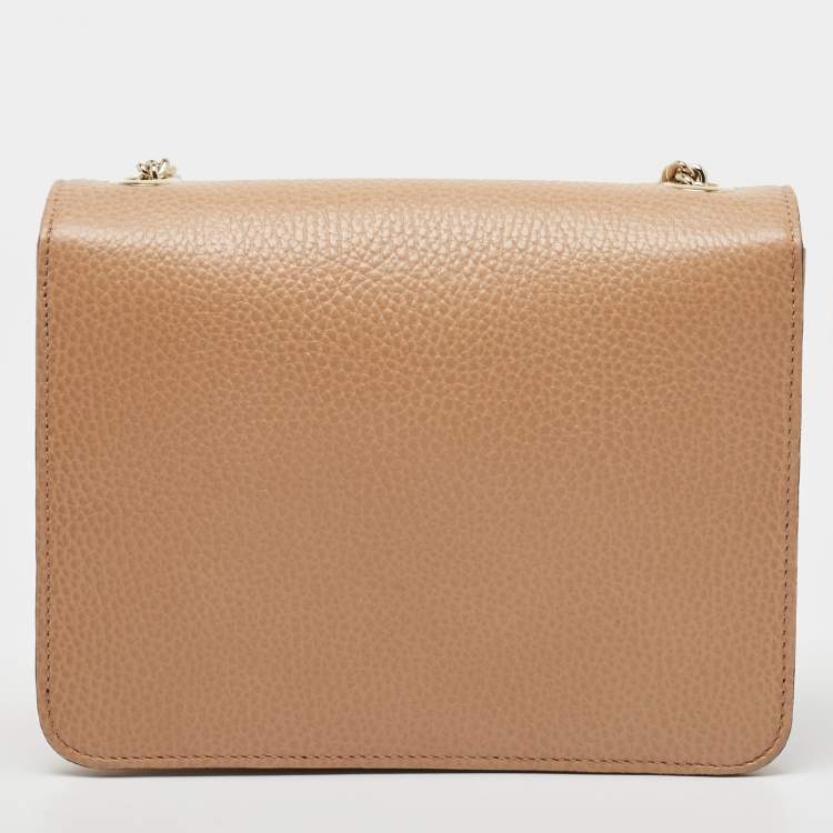 Pre Owned Gucci Beige Leather Small Dollar Interlocking G Crossbody Bag