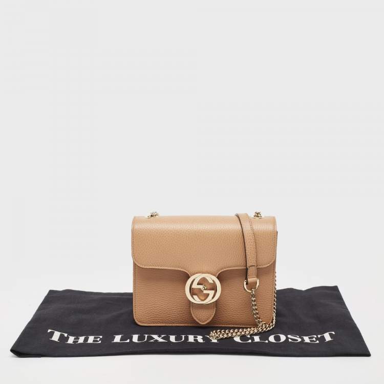 Pre Owned Gucci Beige Leather Small Dollar Interlocking G Crossbody Bag