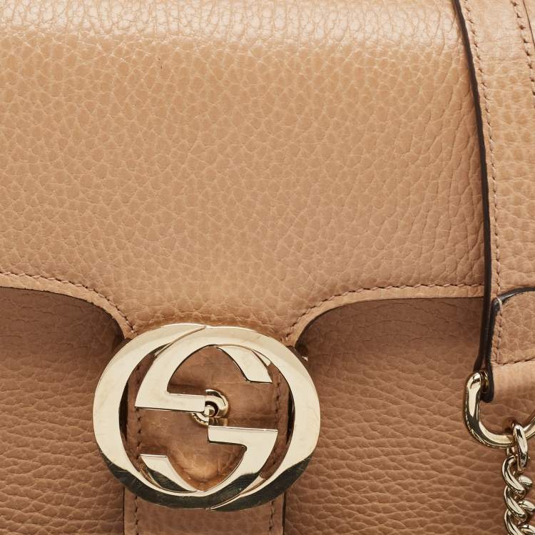 Pre Owned Gucci Beige Leather Small Dollar Interlocking G Crossbody Bag