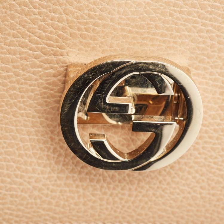 Pre Owned Gucci Beige Leather Small Dollar Interlocking G Crossbody Bag