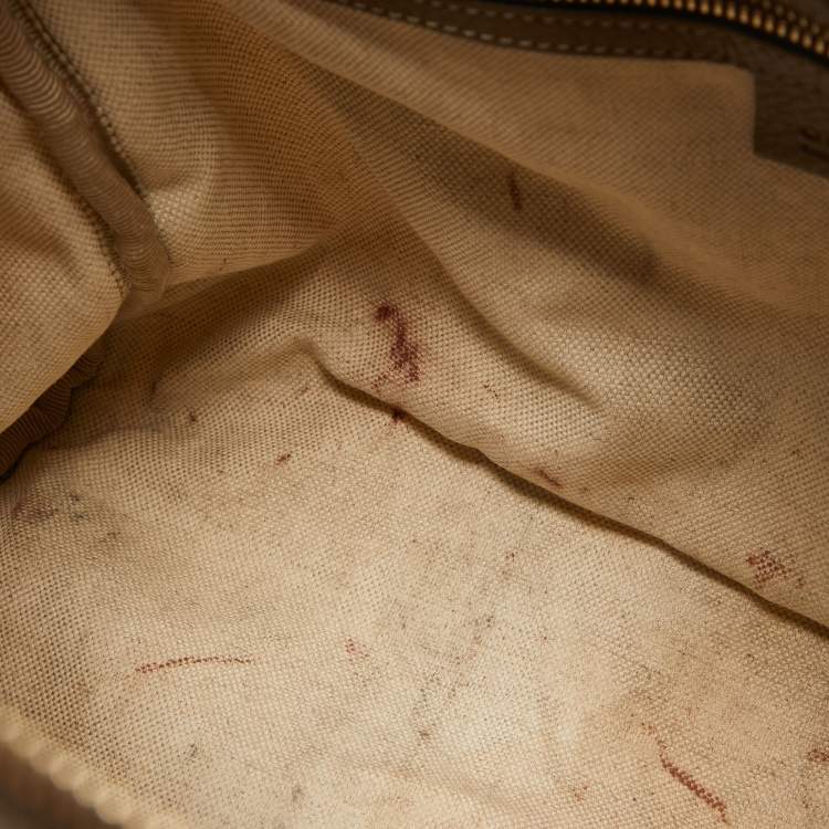 Pre Owned Gucci Dark Beige/White Floral Print Canvas and Leather Medium Boston Bag