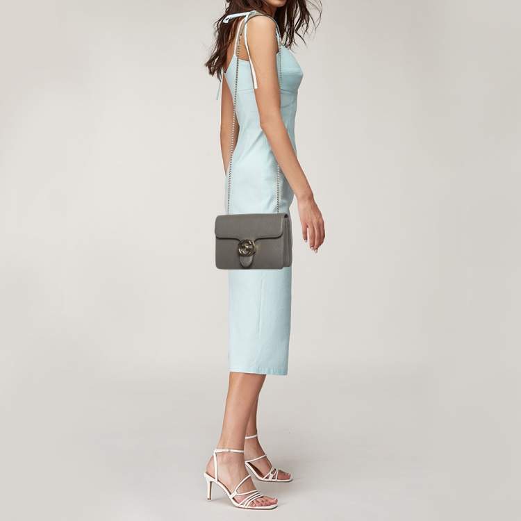 Pre Owned Gucci Grey Leather Small Interlocking G Shoulder Bag