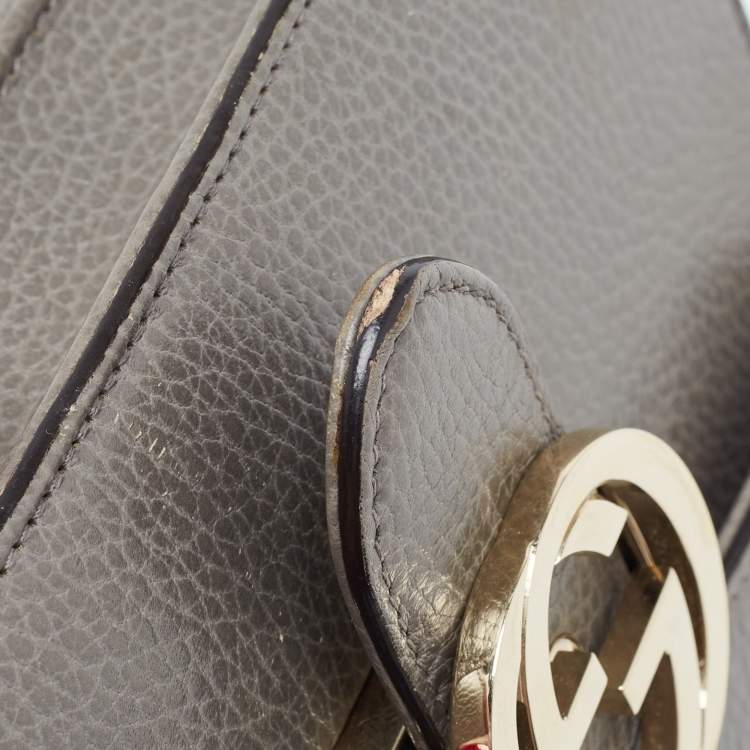 Pre Owned Gucci Grey Leather Small Interlocking G Shoulder Bag