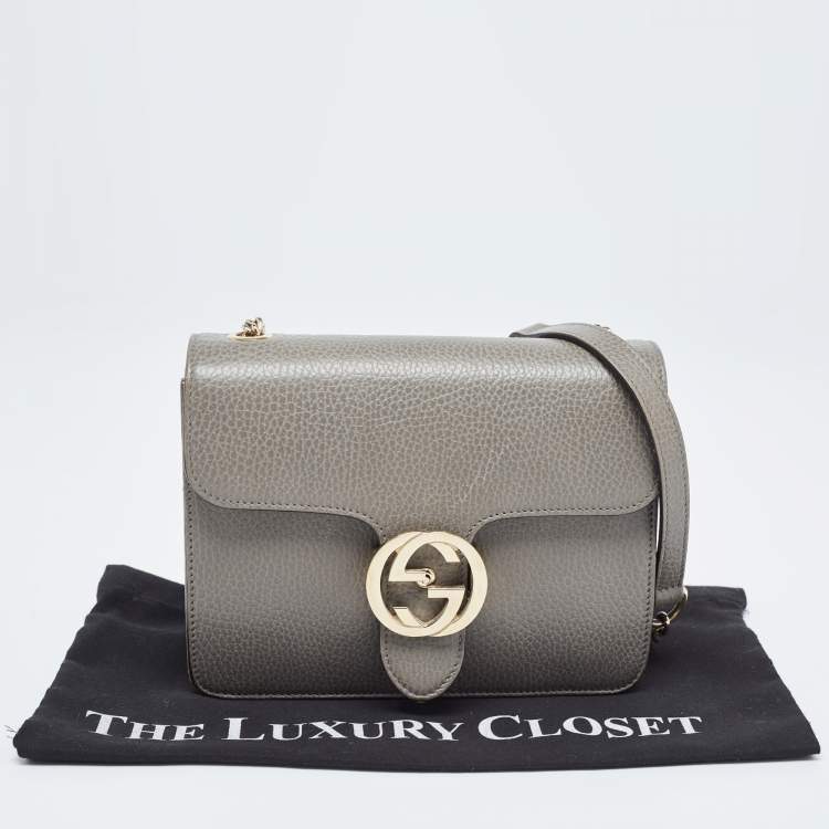 Pre Owned Gucci Grey Leather Small Interlocking G Shoulder Bag