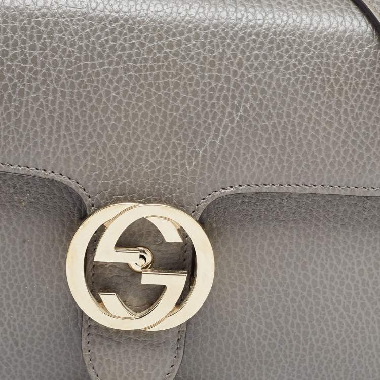 Pre Owned Gucci Grey Leather Small Interlocking G Shoulder Bag
