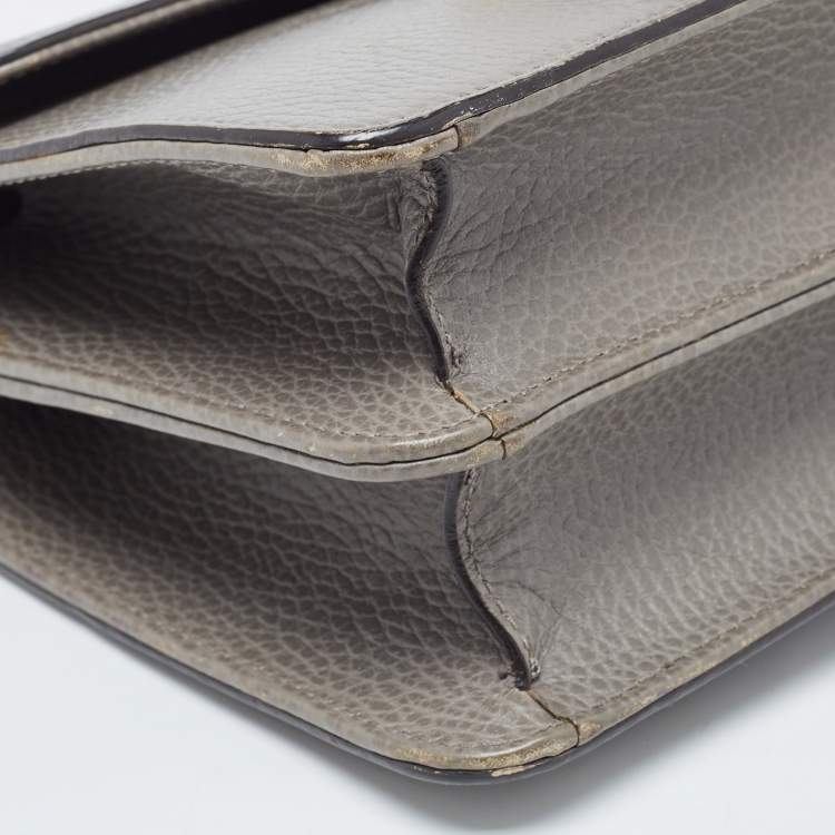 Pre Owned Gucci Grey Leather Small Interlocking G Shoulder Bag