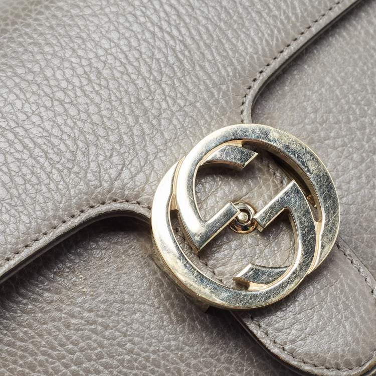 Pre Owned Gucci Grey Leather Small Interlocking G Shoulder Bag