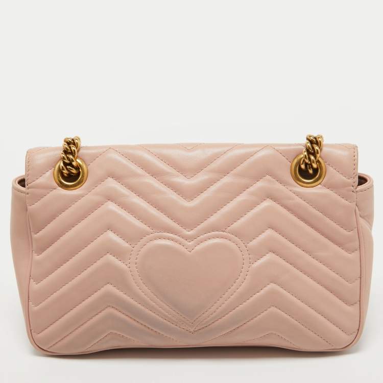 Pre Owned Gucci Pink Leather GG Small Marmont Matelassé Shoulder Bag