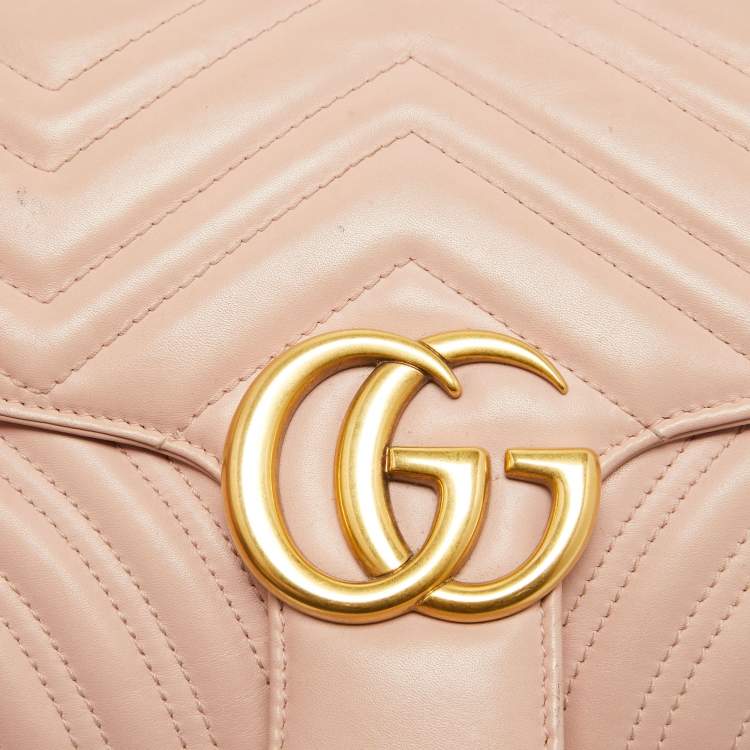 Pre Owned Gucci Pink Leather GG Small Marmont Matelassé Shoulder Bag
