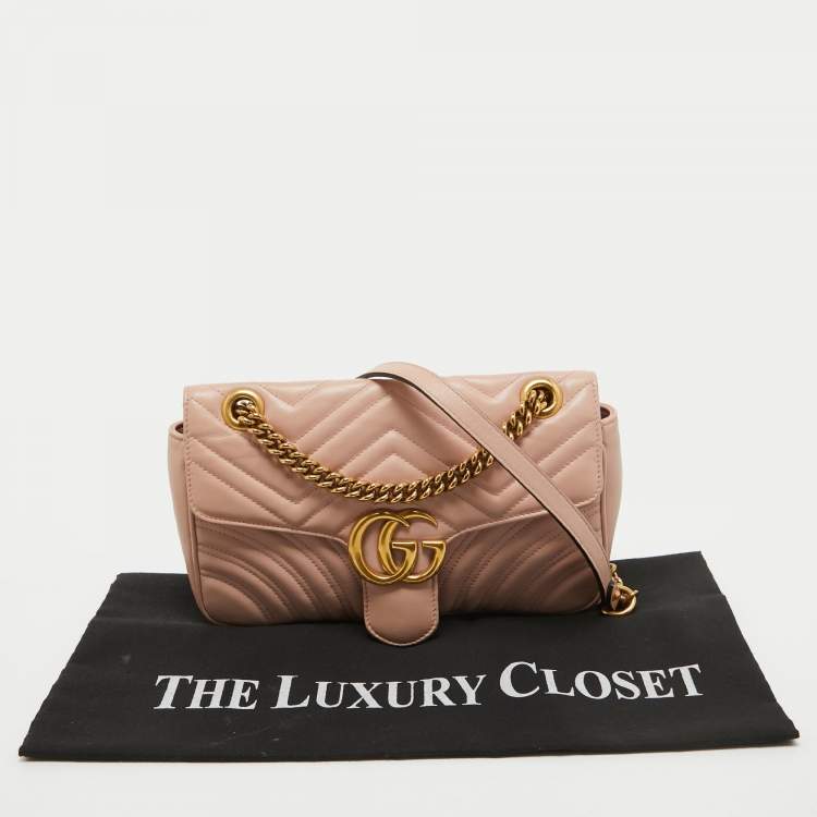 Pre Owned Gucci Pink Leather GG Small Marmont Matelassé Shoulder Bag