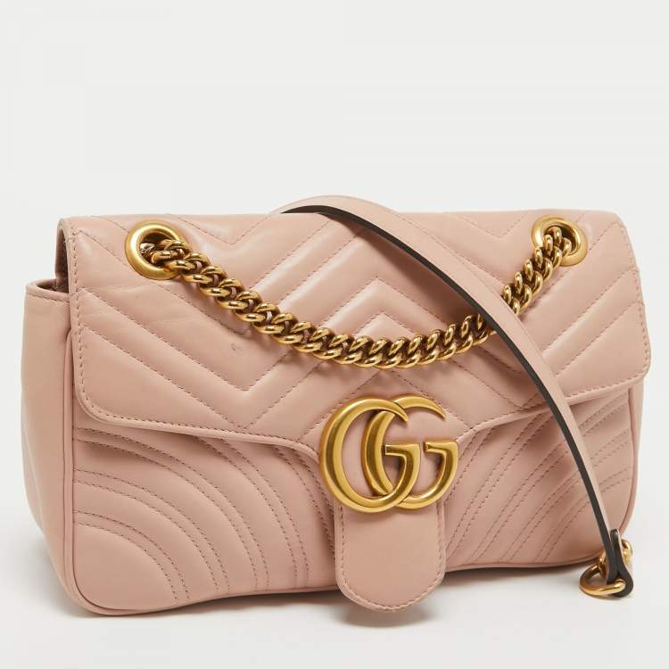 Pre Owned Gucci Pink Leather GG Small Marmont Matelassé Shoulder Bag