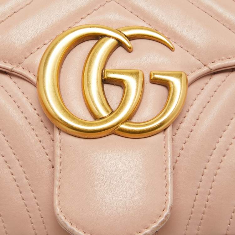 Pre Owned Gucci Pink Leather GG Small Marmont Matelassé Shoulder Bag