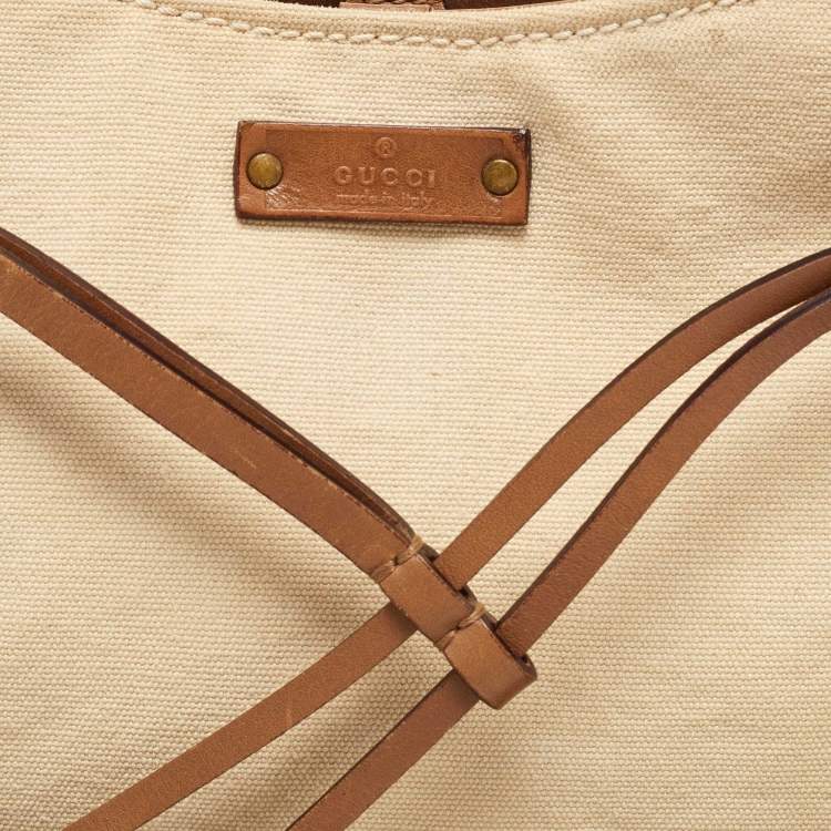 مملوكة مسبقًا Gucci Beige/Brown Canvas and Leather Vintage Bamboo Hobo