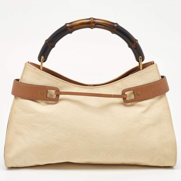 مملوكة مسبقًا Gucci Beige/Brown Canvas and Leather Vintage Bamboo Hobo