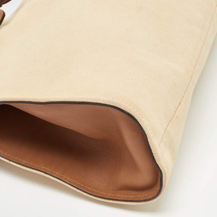 مملوكة مسبقًا Gucci Beige/Brown Canvas and Leather Vintage Bamboo Hobo