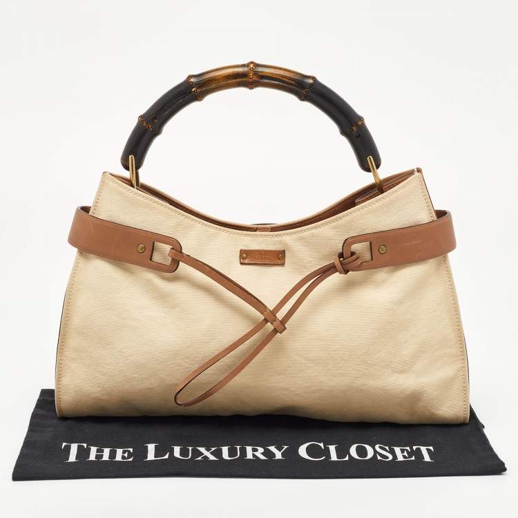 مملوكة مسبقًا Gucci Beige/Brown Canvas and Leather Vintage Bamboo Hobo