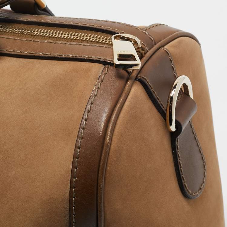 مملوكة مسبقًا Gucci Brown Nubuck and Leather Medium Vintage Web Boston Bag
