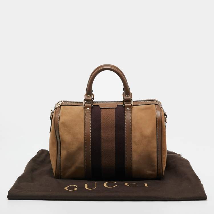 مملوكة مسبقًا Gucci Brown Nubuck and Leather Medium Vintage Web Boston Bag