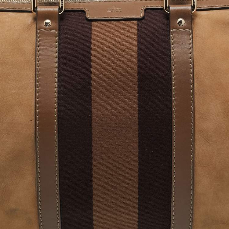 مملوكة مسبقًا Gucci Brown Nubuck and Leather Medium Vintage Web Boston Bag