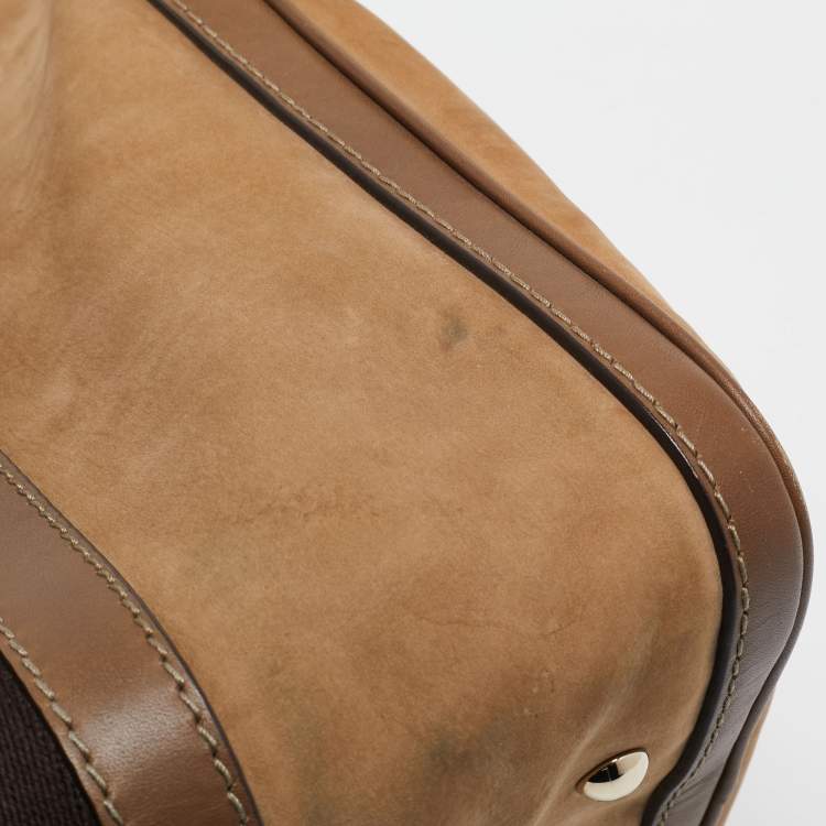 مملوكة مسبقًا Gucci Brown Nubuck and Leather Medium Vintage Web Boston Bag