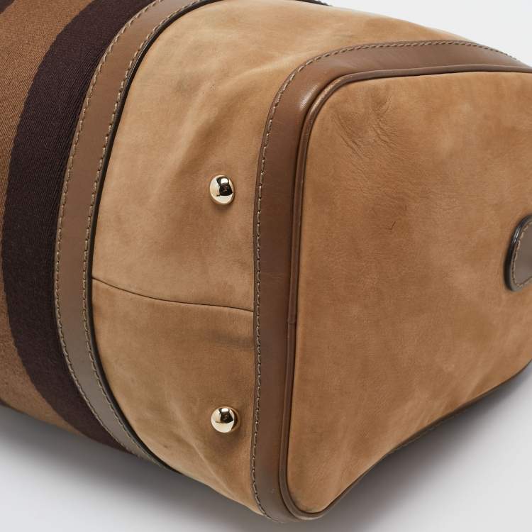 مملوكة مسبقًا Gucci Brown Nubuck and Leather Medium Vintage Web Boston Bag