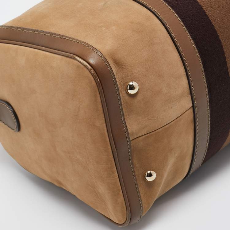 مملوكة مسبقًا Gucci Brown Nubuck and Leather Medium Vintage Web Boston Bag