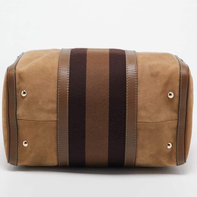 مملوكة مسبقًا Gucci Brown Nubuck and Leather Medium Vintage Web Boston Bag