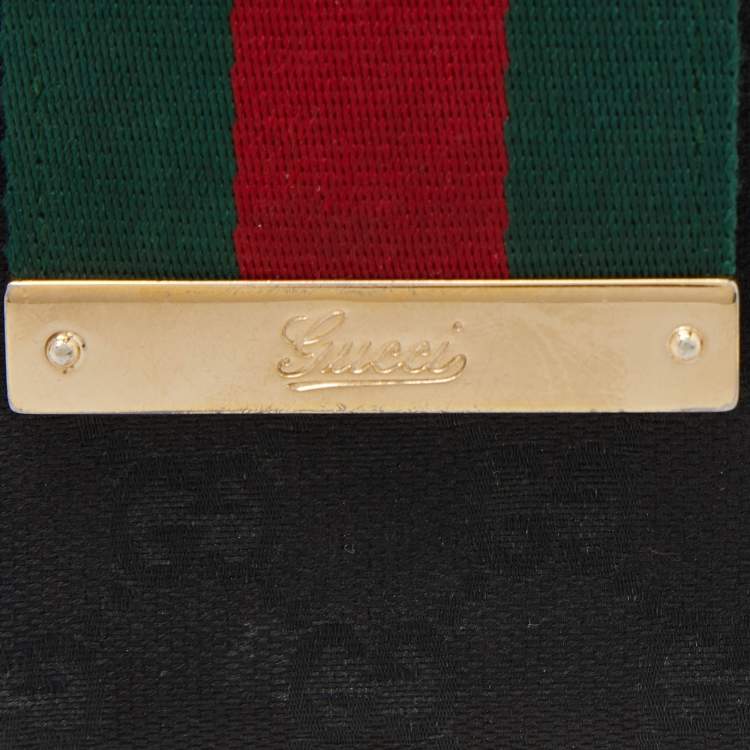 Pre Owned Gucci Black GG Canvas and Leather Web Compact Wallet