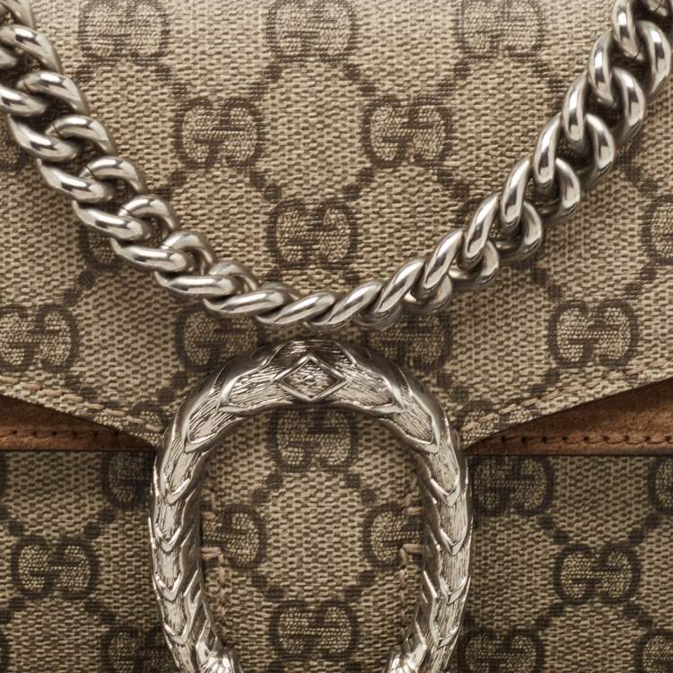 Pre Owned Gucci Beige/Ebony GG Supreme Canvas and Suede Mini Dionysus Shoulder Bag
