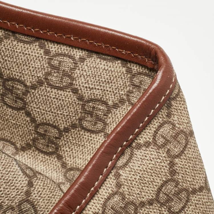 Pre Owned Gucci Beige/Brown GG Supreme Canvas and Leather Vertical Web Loop Shopper Tote