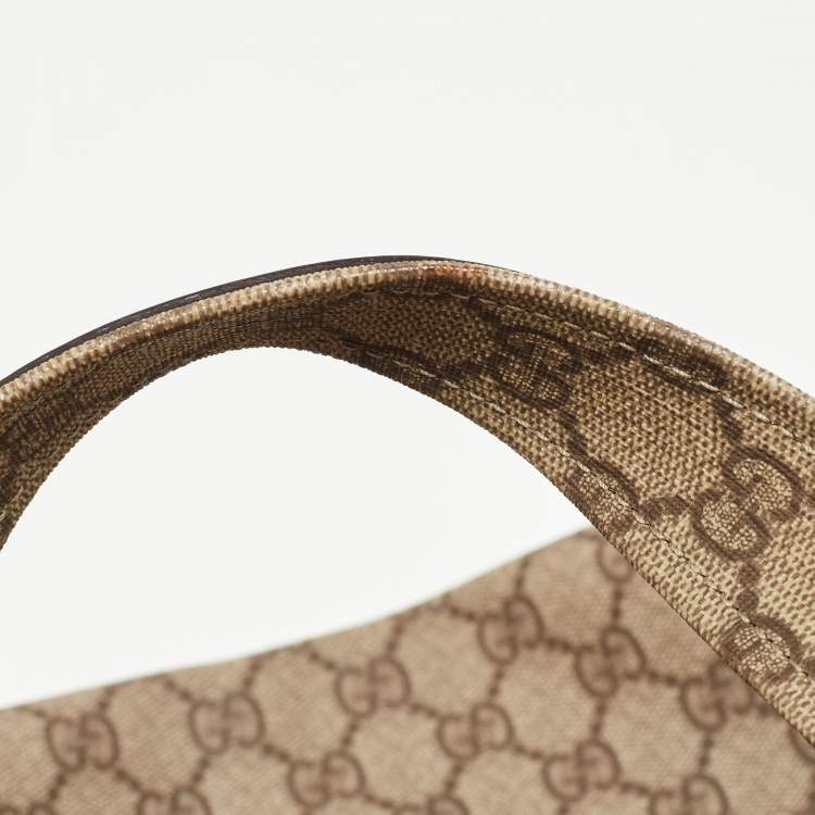 Pre Owned Gucci Beige/Brown GG Supreme Canvas and Leather Vertical Web Loop Shopper Tote
