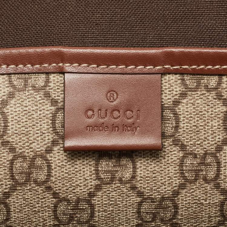 Pre Owned Gucci Beige/Brown GG Supreme Canvas and Leather Vertical Web Loop Shopper Tote
