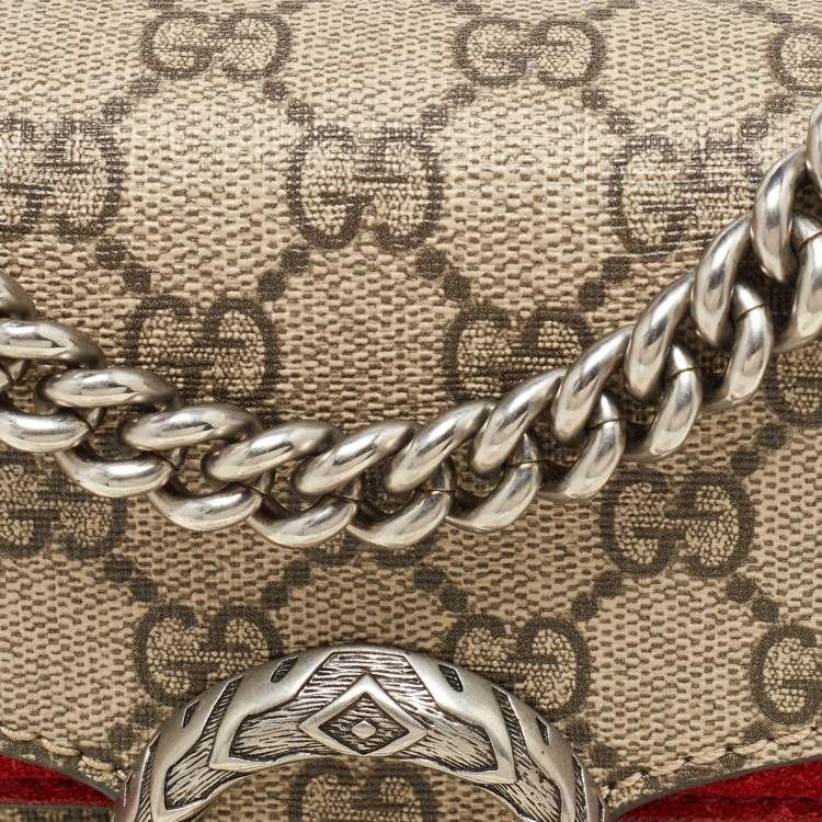Pre Owned Gucci Beige/Red GG Supreme Canvas and Suede Mini Dionysus Shoulder Bag