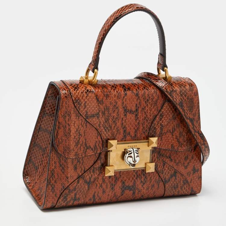 Pre Owned Gucci Brown Watersnake Leather Osiride Top Handle Bag